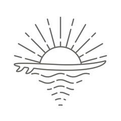 Surf board and sea sunrise