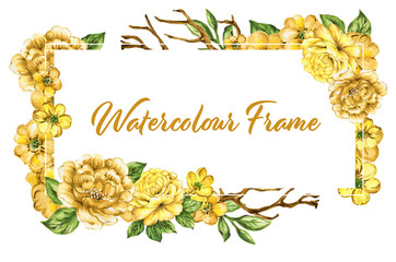 Watercolor gouache Colorful floral collection with leaves and flowers