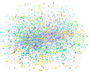 Confetti. Explosion. Texture with colored elements on white. Geometric background. Pattern for design. Print for banners, posters, flyers and textiles. Greeting cards