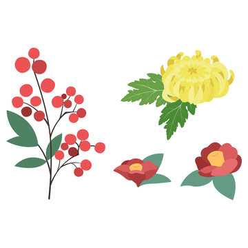 南天 菊 椿のイラストセット Stock ベクター Adobe Stock