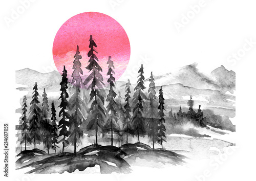 watercolor painting nature mountains
