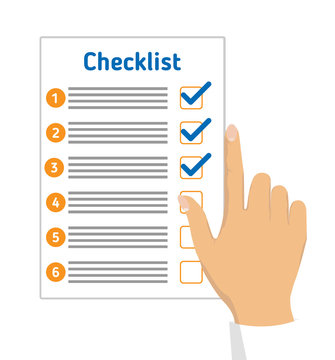 Woman hand with pointing finger. Checlist the daily routin and other. Hand illustration with showing finger. 