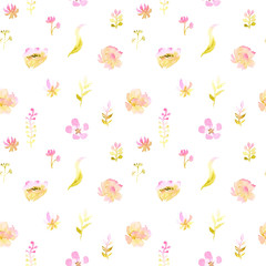 watercolor drawings small flowers, seamless pattern