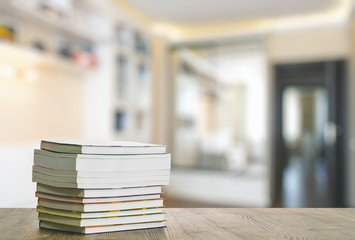 books on wooden table