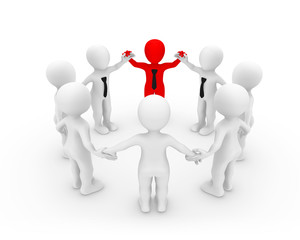 3d rendered white business people and red leader.