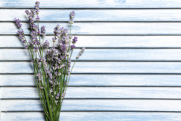 Bunch of lavender on wooden background