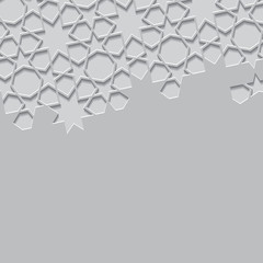 Arabic arabesque design greeting card for Ramadan Kareem.Islamic ornamental grey detail of mosaic.Vector illustration.