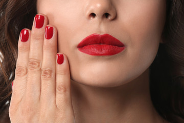 Fototapeta premium Young woman with beautiful manicure, closeup