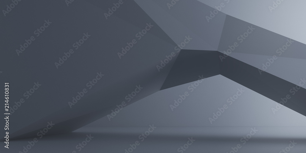 Leinwandbilder Abstract of concrete polygon space with light cast the shadow on the wall and surface,Concept of future architecture,3d rendering	