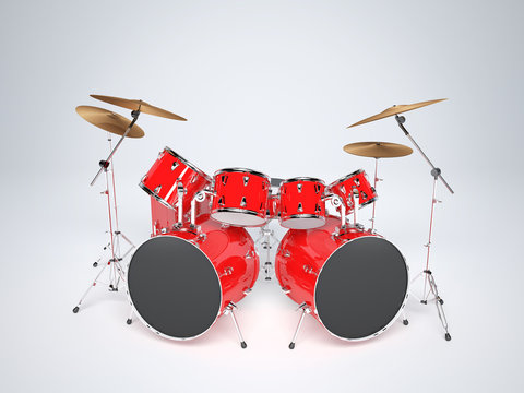 Drum set red on a white background