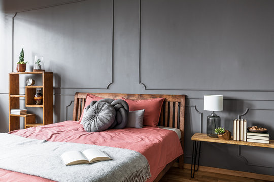Grey and pink cozy bedroom