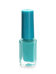 Bottle of nail polish on white background
