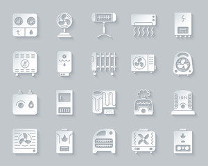 Hvac simple paper cut icons vector set