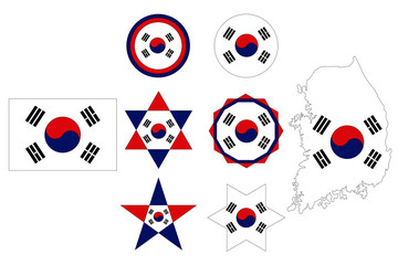 South Korean flag, geometric shapes from the colors of the South Korean flag