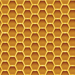 Fototapeta premium Vector color seamless pattern of a honeycomb. Tile of a yellow polygon element for creating fabric, prints, wallpapers. Realistic illustration of a hive