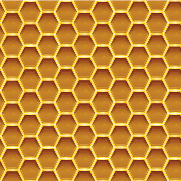 Vector color seamless pattern of a honeycomb. Tile of a yellow polygon element for creating fabric, prints, wallpapers. Realistic illustration of  a hive