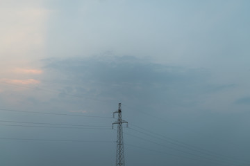 Obraz premium High voltage power line by the sea