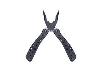 Multi Tool with pliers and plenty of useful tools, isolated on white background