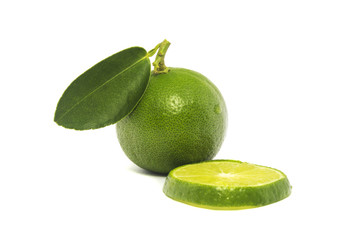 Green lime isolated on white background.