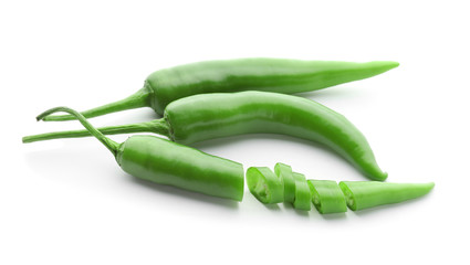 Fresh chili peppers on white background