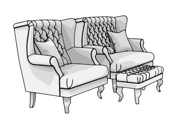 sketch of sofa and armchair vector