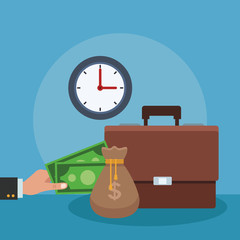 Hand with money and briefcase vector illustration graphic design