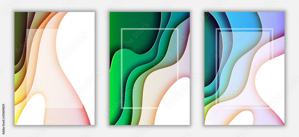 Aufkleber Paper wave layer abstract background.Paper cut of vertical A4 cover design for business banner template and material design.Vector illustration.