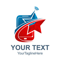 3d Mobile phone blue grey with wifi icon and star swoosh Symbols logo design elements