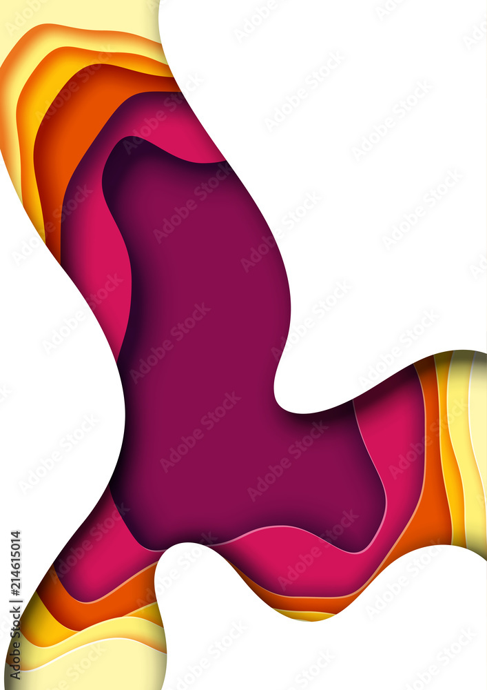 Poster Paper wave layer with autumn color abstract background.Paper cut of vertical A4 cover design for business banner template and material design.Vector illustration.