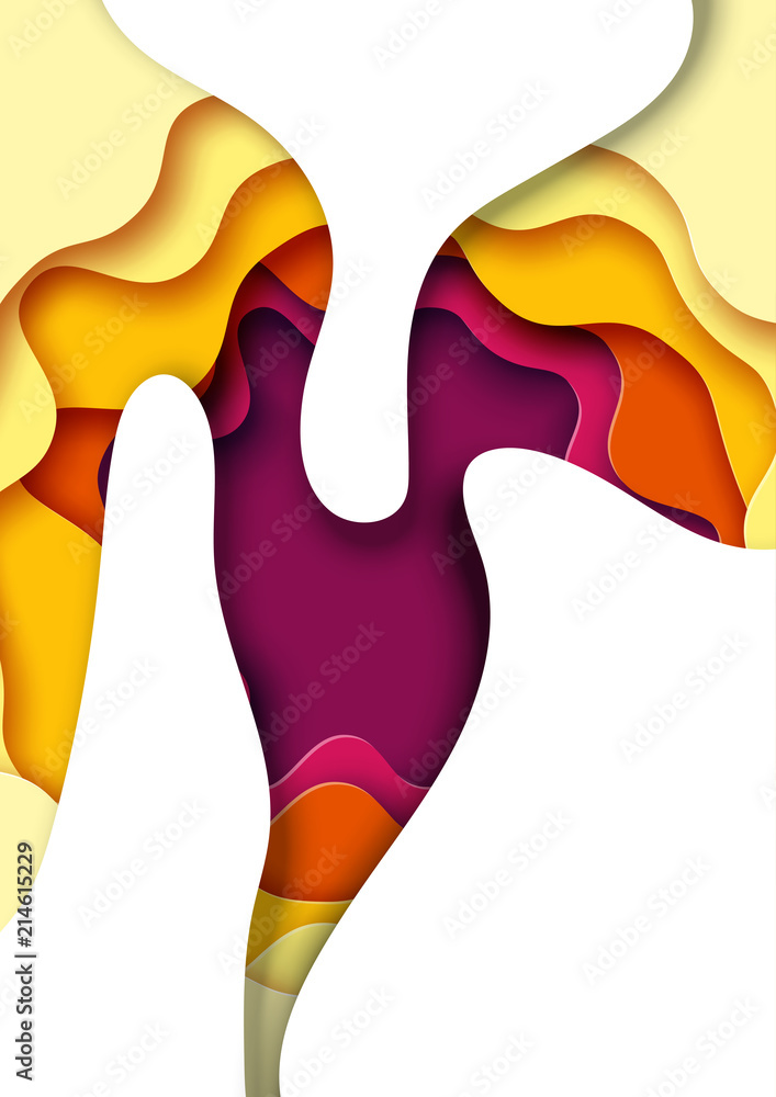 Poster Paper wave layer with autumn color abstract background.Paper cut of vertical A4 cover design for business banner template and material design.Vector illustration.