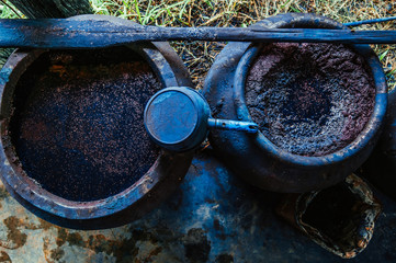 Process of making indigo dye, Indigo plant fermentation in clay pot