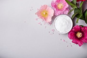 Obraz na płótnie Canvas Natural Cosmetics product, flavored sea salt and mallow flowers