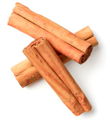 cinnamon sticks isolated on the white background, top view
