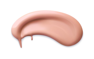 Cosmetic concealer. Realistic brown cream texture for makeup. Cosmetic liquid foundation cream smudge smear strokes. Make up smear isolated on white background. Vector
