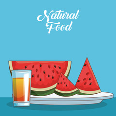 Natural and organic fruits and juice food cartoons vector illustration graphic design