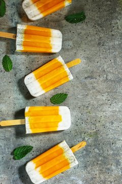 Mango Chia Seed Popsicles Or Creamsicles Overhead View