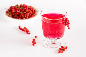 Red Currant Drink in Glass Summer Beverage Tasty Summer Drink White Backgriund Detox Infused Water Horizontal