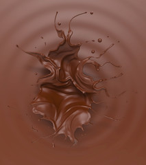 Pouring Chocolate or Cocoa splash, design for drink or abstract background 3d illustration.