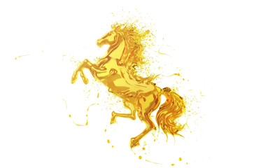 Olive oil Splash or engine oil In the shape of a running horse Show speed and power, 3d illustration. © Anusorn