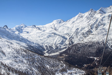 Ski Tracks and lifts in a Swiss mountains in Saas-Fee