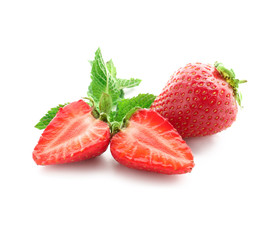 Ripe red strawberries on white background