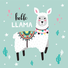 Cute Llama with cactuses. Childish print. Vector Illustrtion © 210484kate