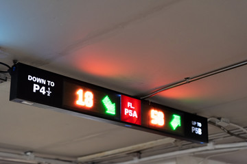 Board shows the direction transport for car parking in the shopping mall.