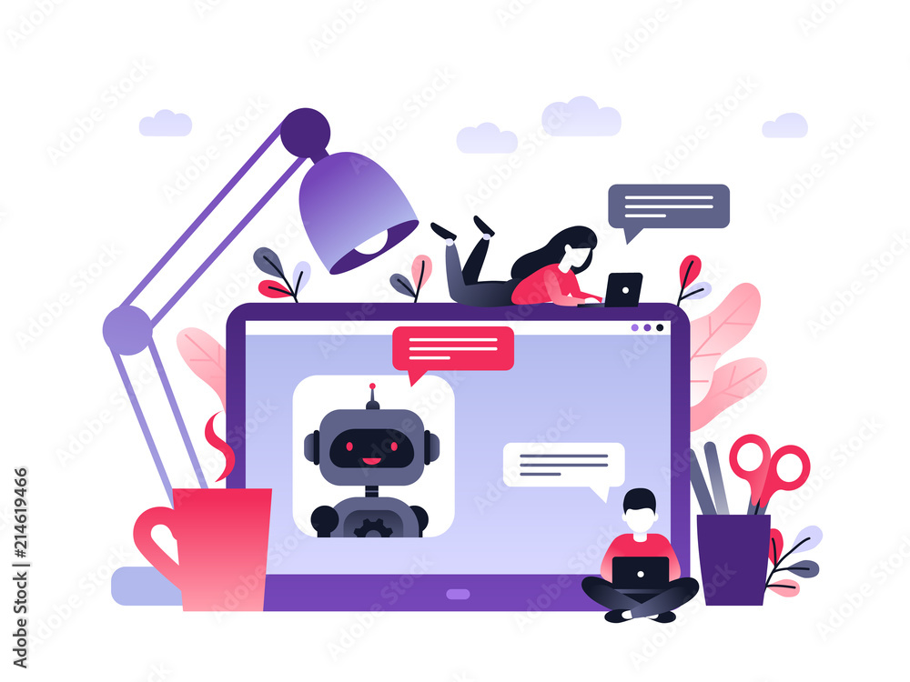 Poster chatbot business concept. modern banner for the site. chatbot, artificial intelligence, customer sup