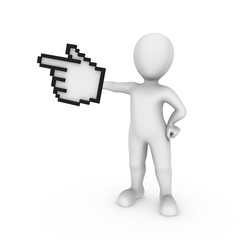 3d white man with mouse cursor pointing finger