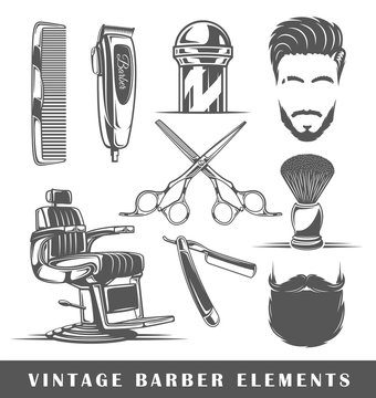 Set of elements of the barbershop