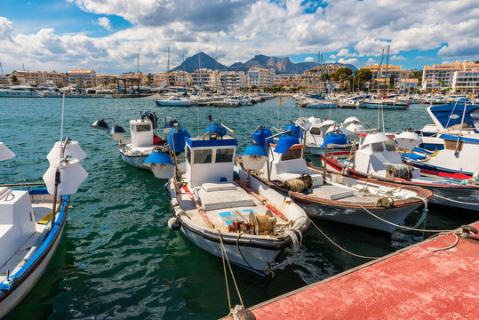 Fishing Boats and Marina in Altea, Costa Blanca, Spain at springtime