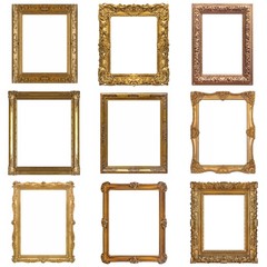 Set of golden frames for paintings, mirrors or photos