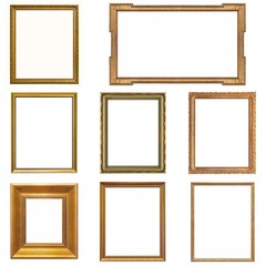 Set of golden frames for paintings, mirrors or photos