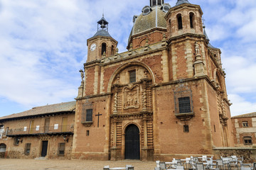 Fototapeta na wymiar church of Christ in the main square of the Middle Ages in the town of San Carlos del Valle, Ciudad Real, Spain